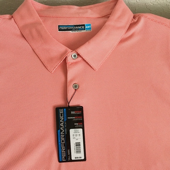 ROUNDTREE PERFORMANCE POLO SHIRT, 4XL NEW WITH TAGS, PEACH COMFORT FIT